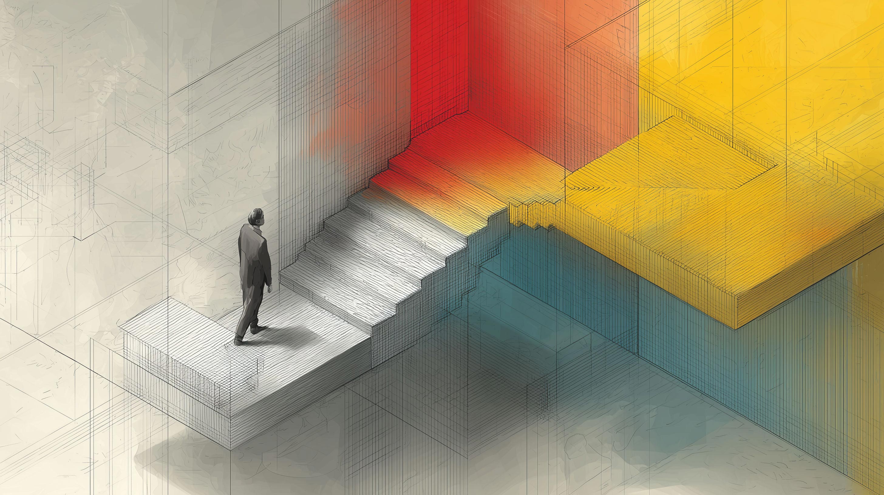 A staircase ascending confidently toward a ceiling with no exit &mdash; a curriculum path that ends where it should not